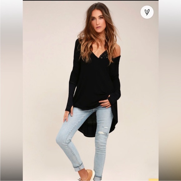 DONATING SOON! Free People Black "Laguna" Oversize Thermal w Thumbholes - Picture 4 of 15